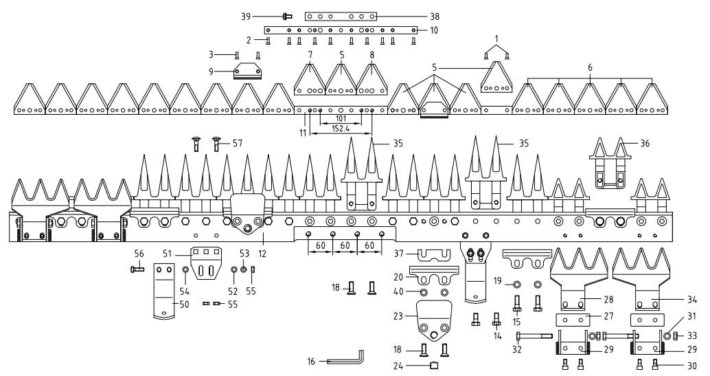 1,62 m ESM Fingerbalken mit Freischneideinrichtung